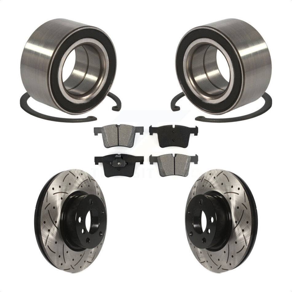 Front Wheel Bearing With Coated Drilled Slotted Disc Brake Rotors And Semi-Metallic Pads Kit For 2011-2012 BMW X3 KBB-101099