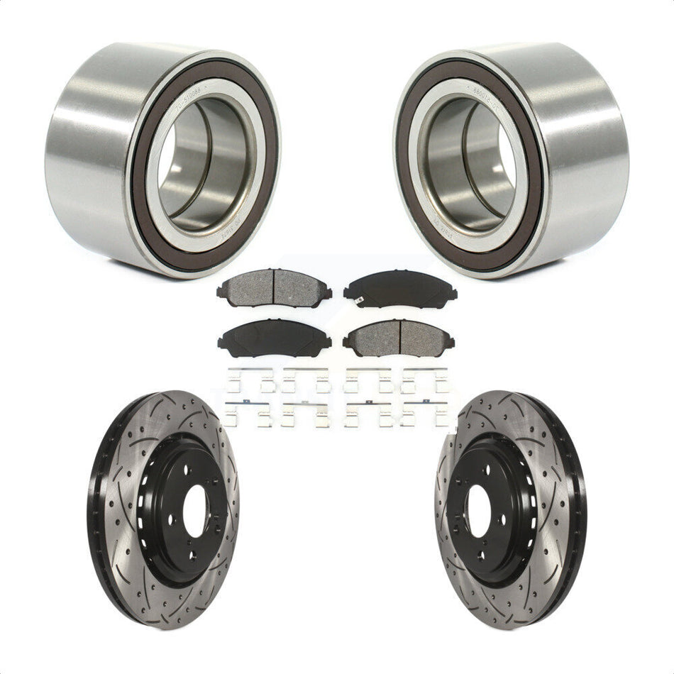Front Wheel Bearing With Coated Drilled Slotted Disc Brake Rotors And Semi-Metallic Pads Kit For 2017-2019 Honda Ridgeline KBB-101100