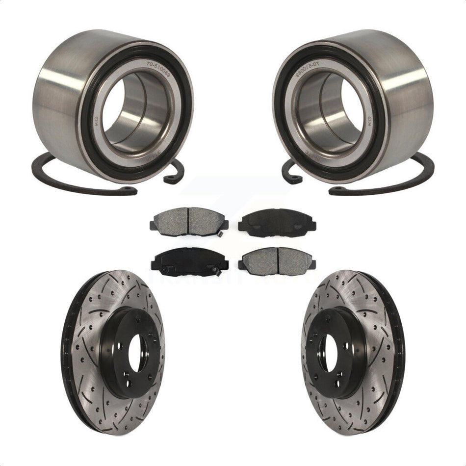 Front Wheel Bearing With Coated Drilled Slotted Disc Brake Rotors And Semi-Metallic Pads Kit For 2011 Honda Civic GX KBB-101102