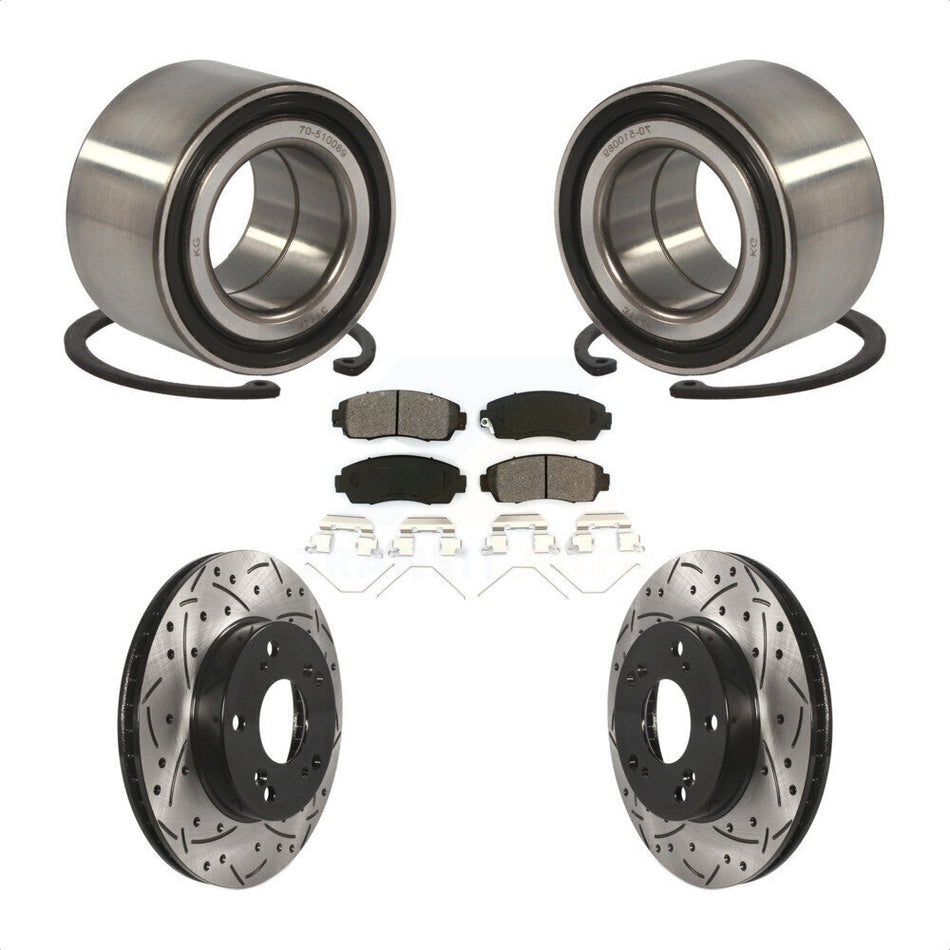 Front Wheel Bearing With Coated Drilled Slotted Disc Brake Rotors And Semi-Metallic Pads Kit For 2015 Honda Civic LX SE with Manual transmission KBB-101105