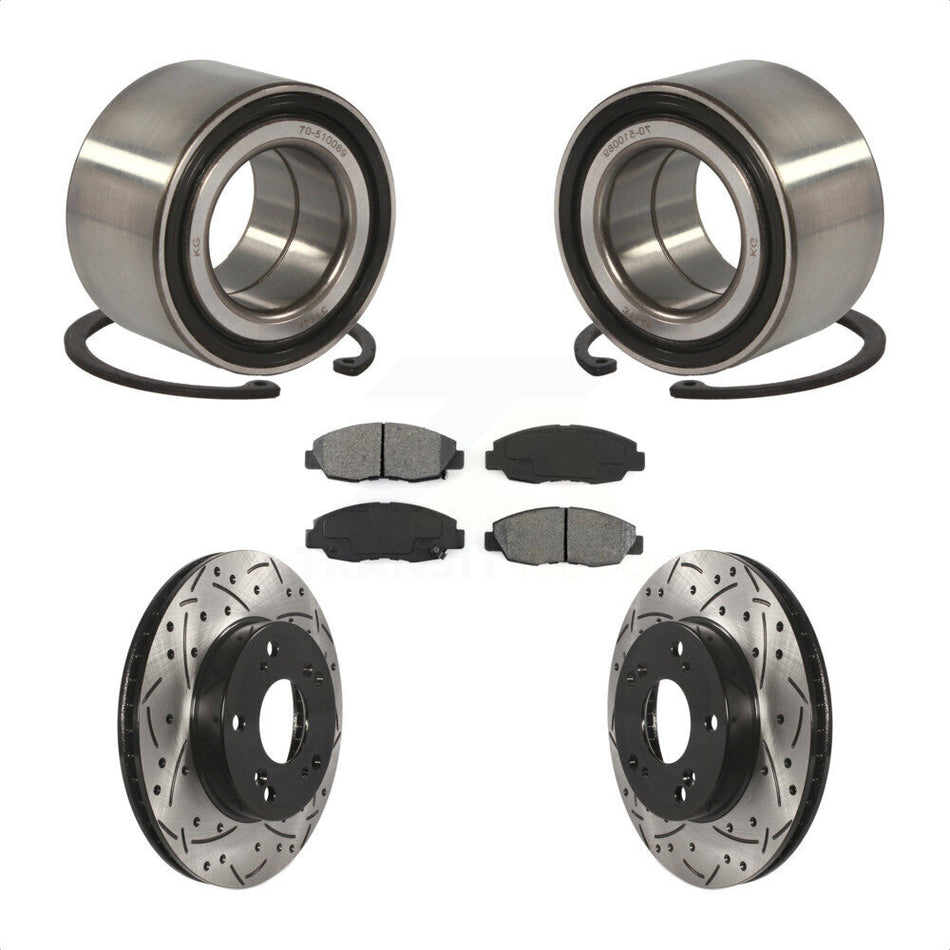 Front Wheel Bearing With Coated Drilled Slotted Disc Brake Rotors And Semi-Metallic Pads Kit For Honda Civic KBB-101106