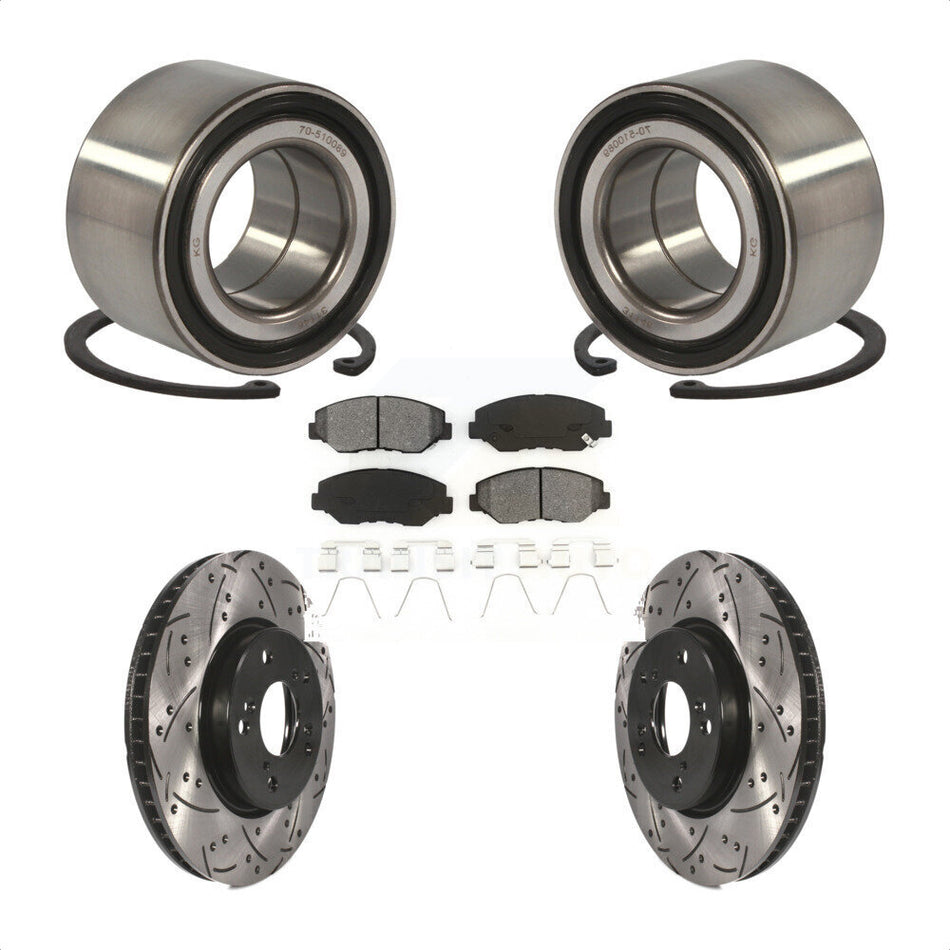 Front Wheel Bearing With Coated Drilled Slotted Disc Brake Rotors And Semi-Metallic Pads Kit For 2015 Honda Civic EX with Manual transmission KBB-101109