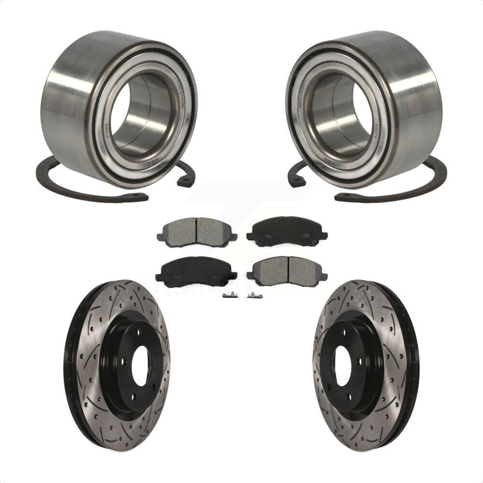 Front Wheel Bearing With Coated Drilled Slotted Disc Brake Rotors And Semi-Metallic Pads Kit For Jeep Patriot Mitsubishi Compass Dodge Caliber Outlander Sport Lancer RVR KBB-101113