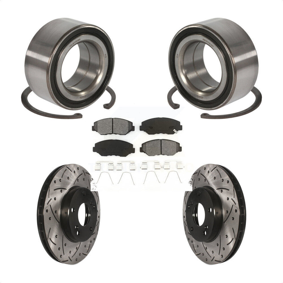 Front Wheel Bearing With Coated Drilled Slotted Disc Brake Rotors And Semi-Metallic Pads Kit For Honda Accord KBB-101126
