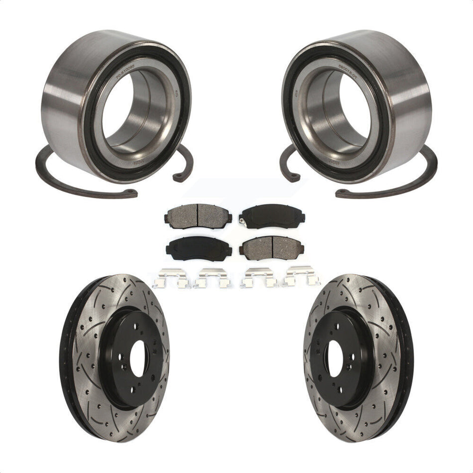 Front Wheel Bearing With Coated Drilled Slotted Disc Brake Rotors And Semi-Metallic Pads Kit For Honda Accord Crosstour KBB-101127