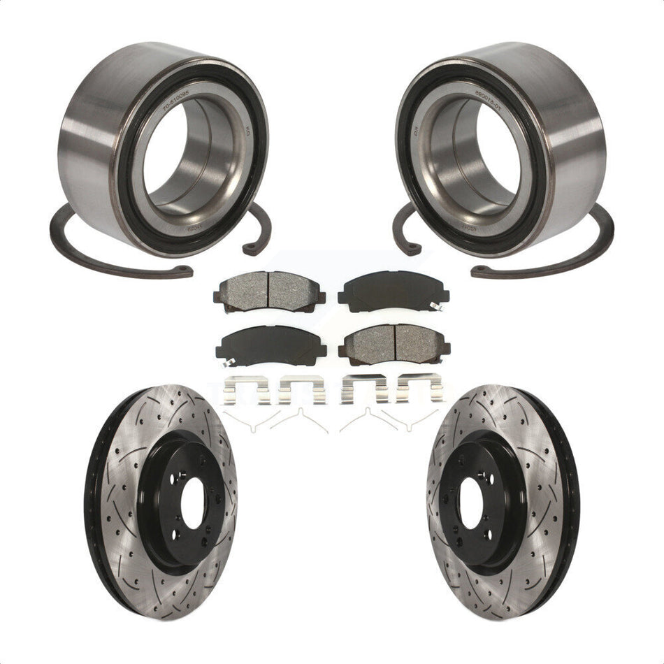 Front Wheel Bearing With Coated Drilled Slotted Disc Brake Rotors And Semi-Metallic Pads Kit For 2009-2014 Acura TL KBB-101129