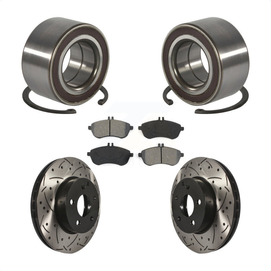 Front Wheel Bearing With Coated Drilled Slotted Disc Brake Rotors And Semi-Metallic Pads Kit For Mercedes-Benz C300 KBB-101133