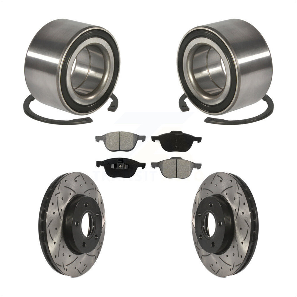 Front Wheel Bearing With Coated Drilled Slotted Disc Brake Rotors And Semi-Metallic Pads Kit For Ford Focus C-Max KBB-101135