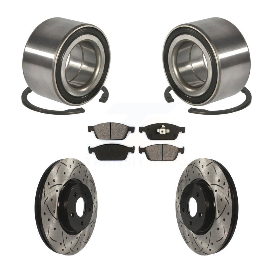 Front Wheel Bearing With Coated Drilled Slotted Disc Brake Rotors And Semi-Metallic Pads Kit For Ford Escape Connect Lincoln MKC KBB-101137