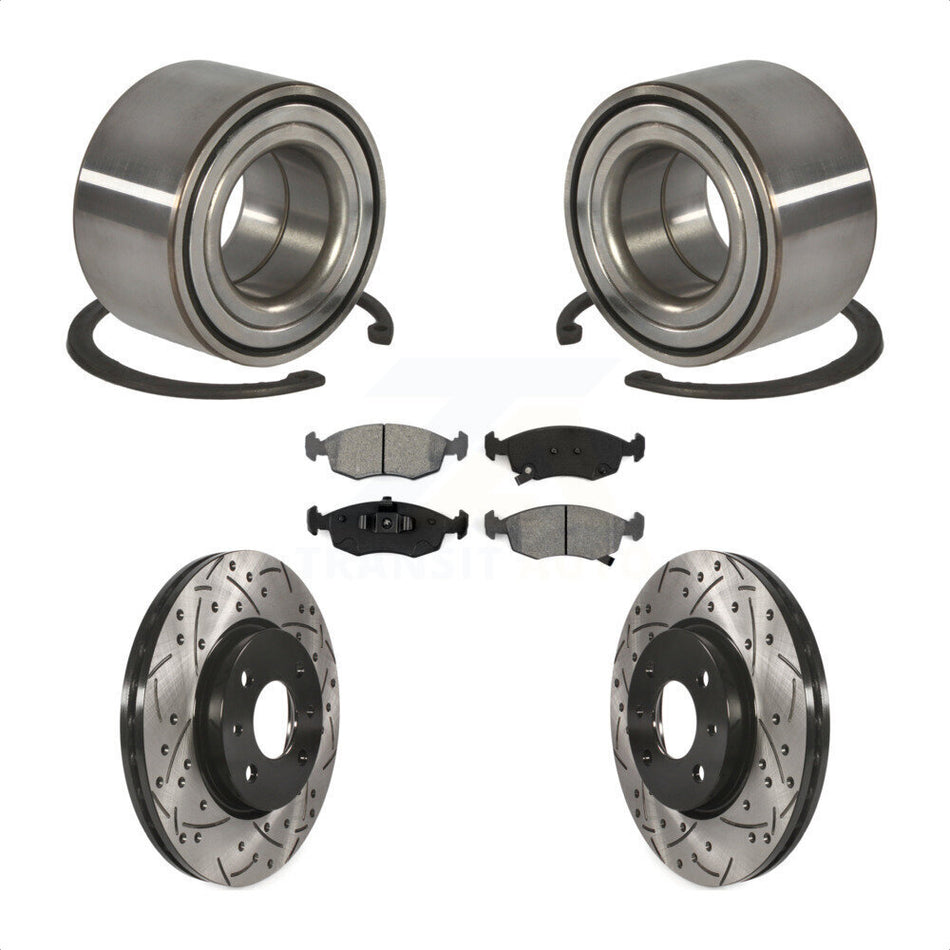 Front Wheel Bearing With Coated Drilled Slotted Disc Brake Rotors And Semi-Metallic Pads Kit For Fiat 500 KBB-101144