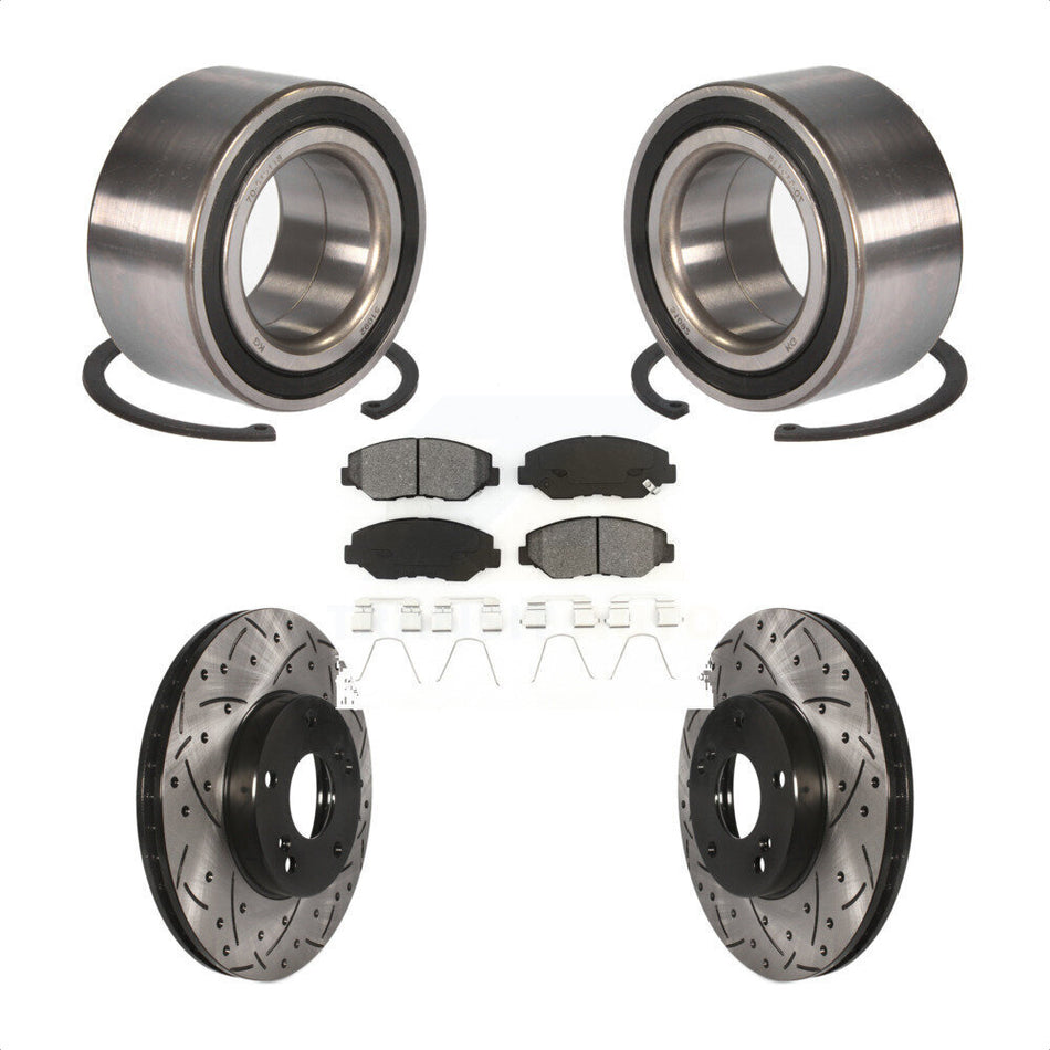 Front Wheel Bearing With Coated Drilled Slotted Disc Brake Rotors And Semi-Metallic Pads Kit For Honda Accord KBB-101151