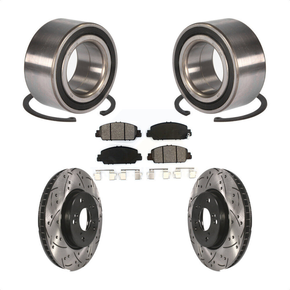 Front Wheel Bearing With Coated Drilled Slotted Disc Brake Rotors And Semi-Metallic Pads Kit For Honda Accord KBB-101153