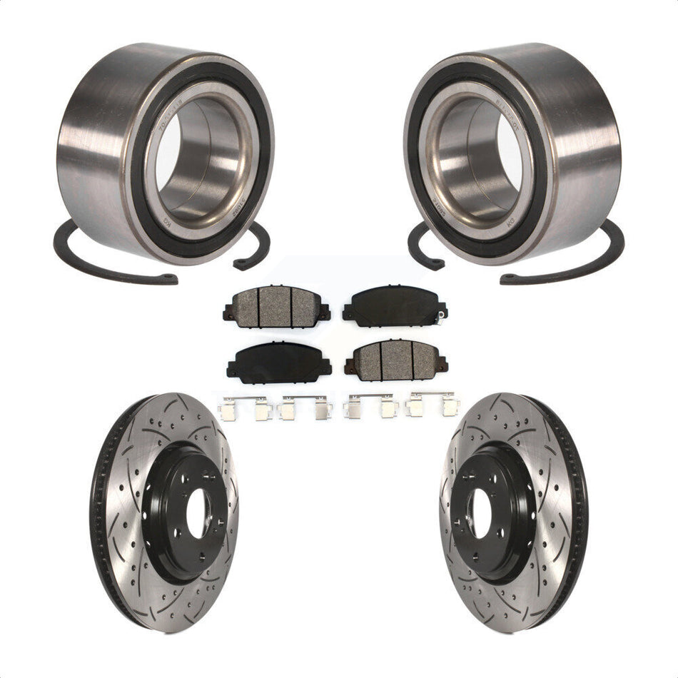 Front Wheel Bearing With Coated Drilled Slotted Disc Brake Rotors And Semi-Metallic Pads Kit For 2017 Honda Accord Hybrid EX-L Touring KBB-101156