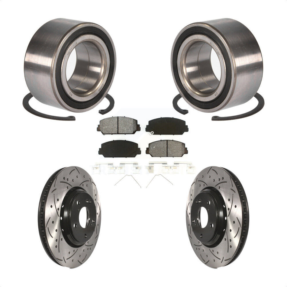 Front Wheel Bearing With Coated Drilled Slotted Disc Brake Rotors And Semi-Metallic Pads Kit For Honda Accord KBB-101157