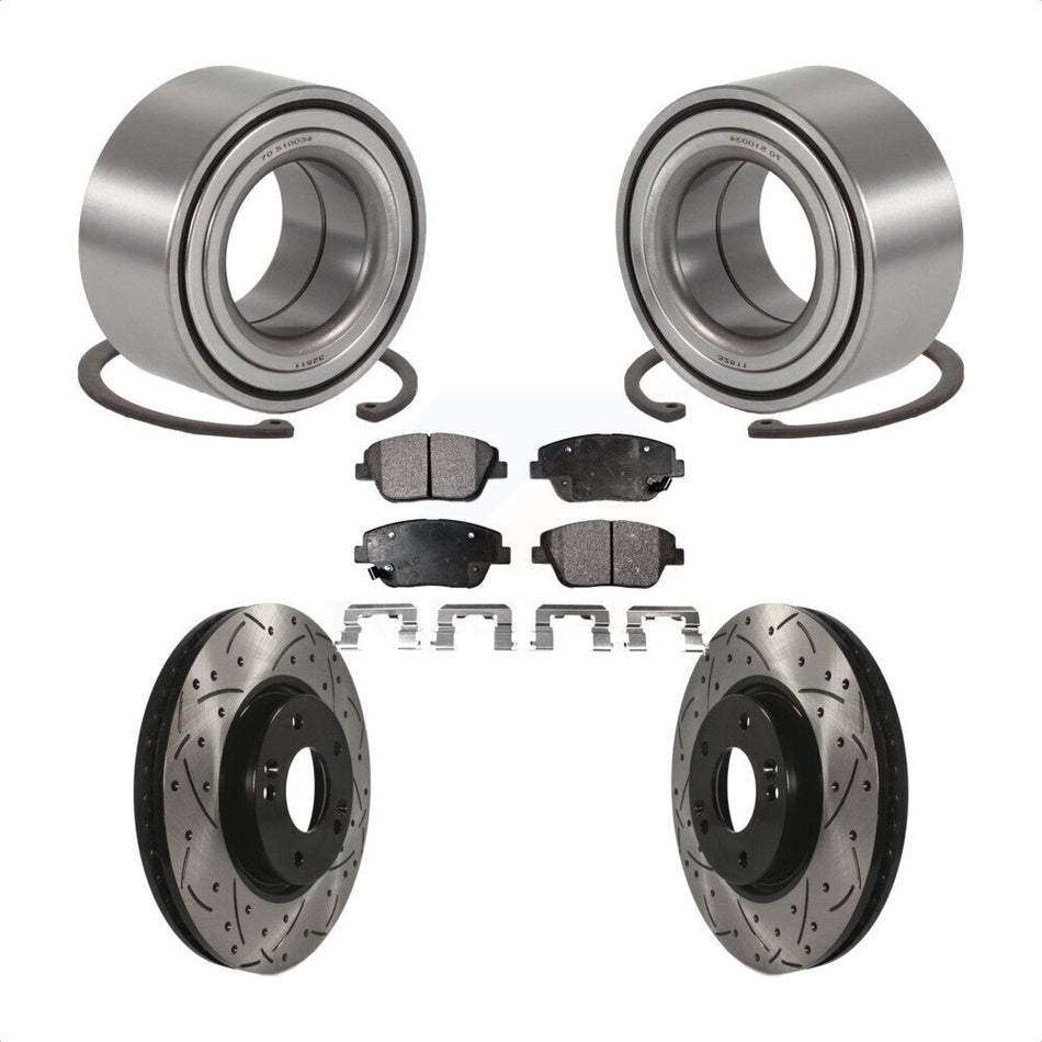 Front Wheel Bearing With Coated Drilled Slotted Disc Brake Rotors And Ceramic Pads Kit For Hyundai Sonata Kia Optima KBB-101163