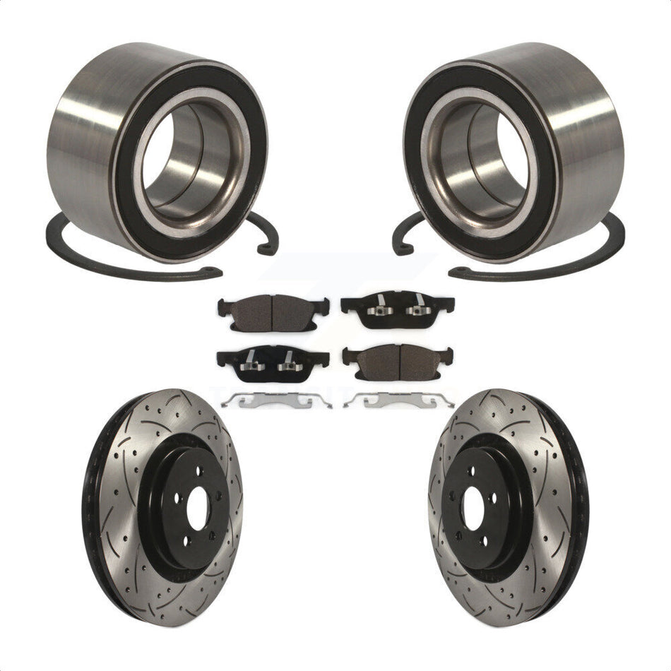 Front Wheel Bearing With Coated Drilled Slotted Disc Brake Rotors And Ceramic Pads Kit For 2015 Ford Edge AWD KBB-101169
