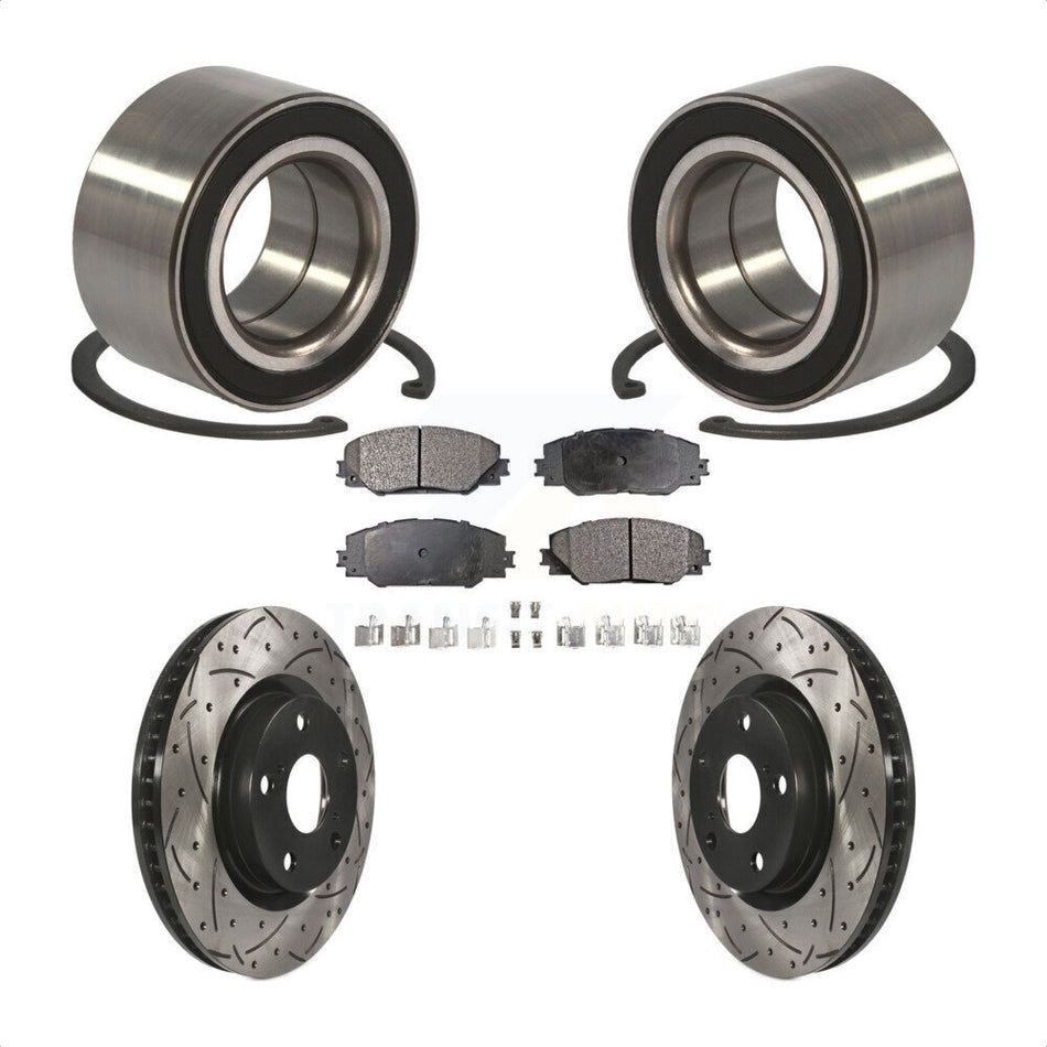 Front Wheel Bearing With Coated Drilled Slotted Disc Brake Rotors And Ceramic Pads Kit For Toyota Matrix Pontiac Vibe KBB-101170