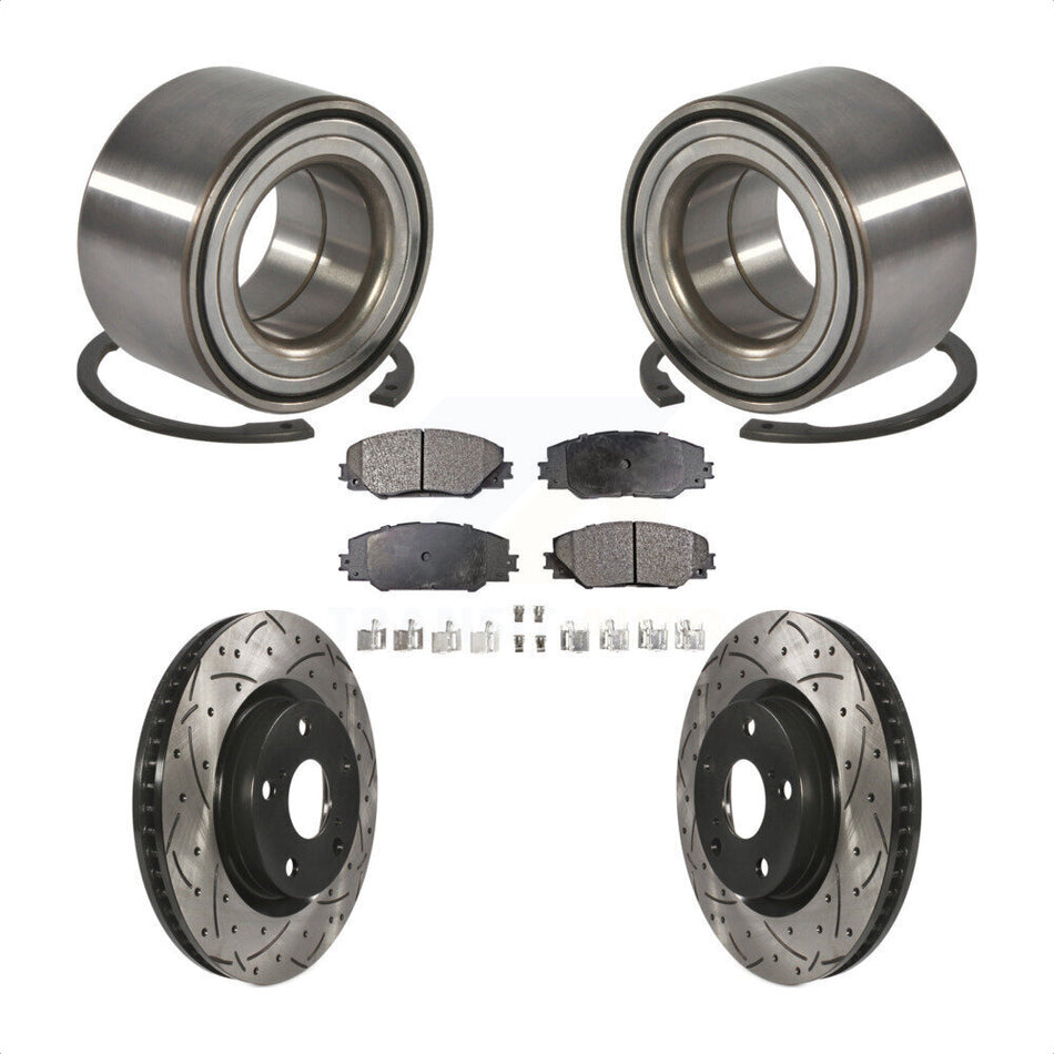 Front Wheel Bearing With Coated Drilled Slotted Disc Brake Rotors And Ceramic Pads Kit For 2017-2018 Toyota Corolla iM KBB-101174
