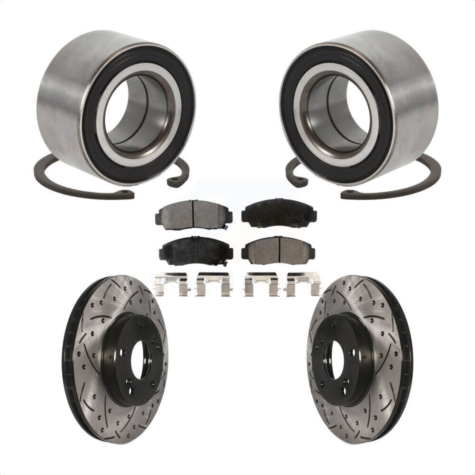 Front Wheel Bearing Coated Drilled Slotted Disc Brake Rotor And Pads Kit For Honda Accord KBB-101176