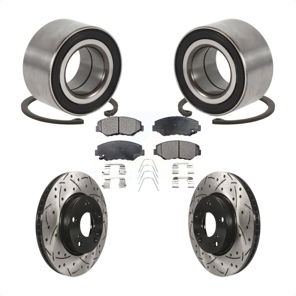 Front Wheel Bearing With Coated Drilled Slotted Disc Brake Rotors And Ceramic Pads Kit For Honda Civic KBB-101180
