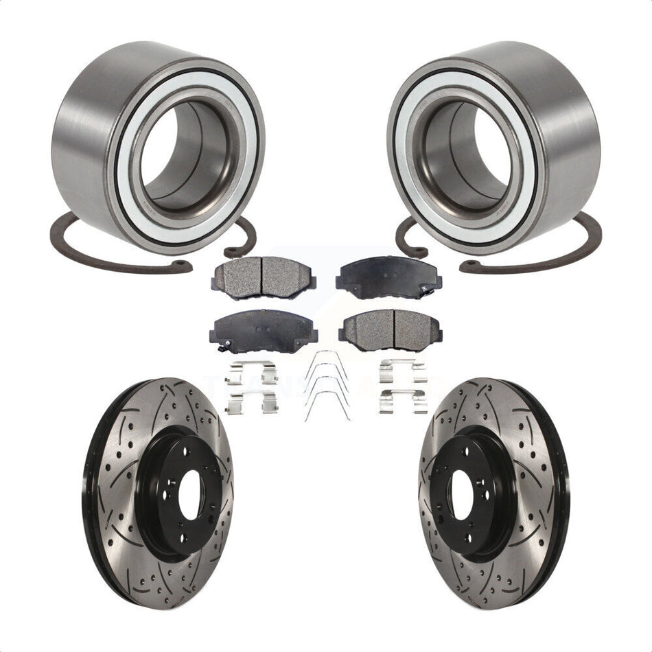 Front Wheel Bearing With Coated Drilled Slotted Disc Brake Rotors And Ceramic Pads Kit For 2005-2006 Honda CR-V KBB-101183