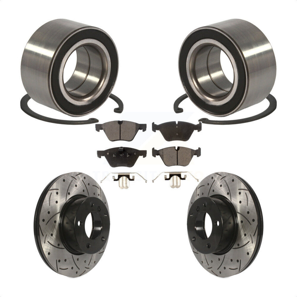 Front Wheel Bearing With Coated Drilled Slotted Disc Brake Rotors And Ceramic Pads Kit For 2008 BMW 328xi To 08 07 KBB-101184
