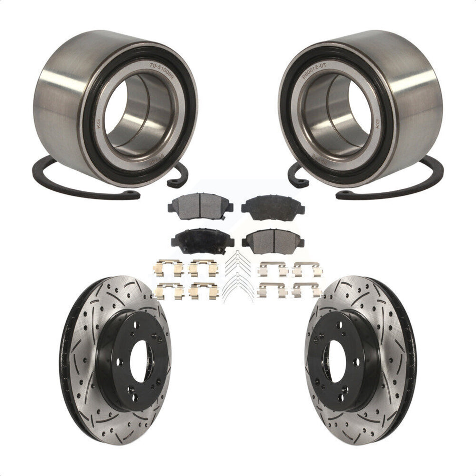 Front Wheel Bearing With Coated Drilled Slotted Disc Brake Rotors And Ceramic Pads Kit For Honda Civic Acura ILX KBB-101195
