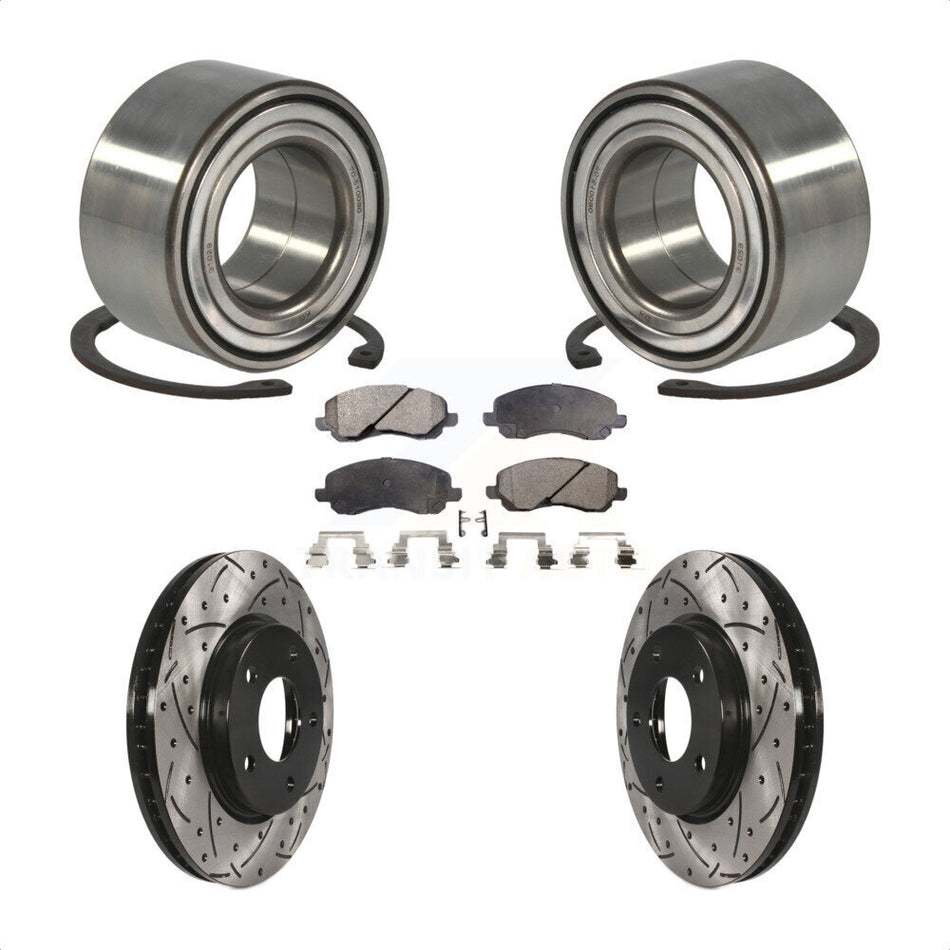 Front Wheel Bearing With Coated Drilled Slotted Disc Brake Rotors And Ceramic Pads Kit For Dodge Caliber Mitsubishi Lancer KBB-101198