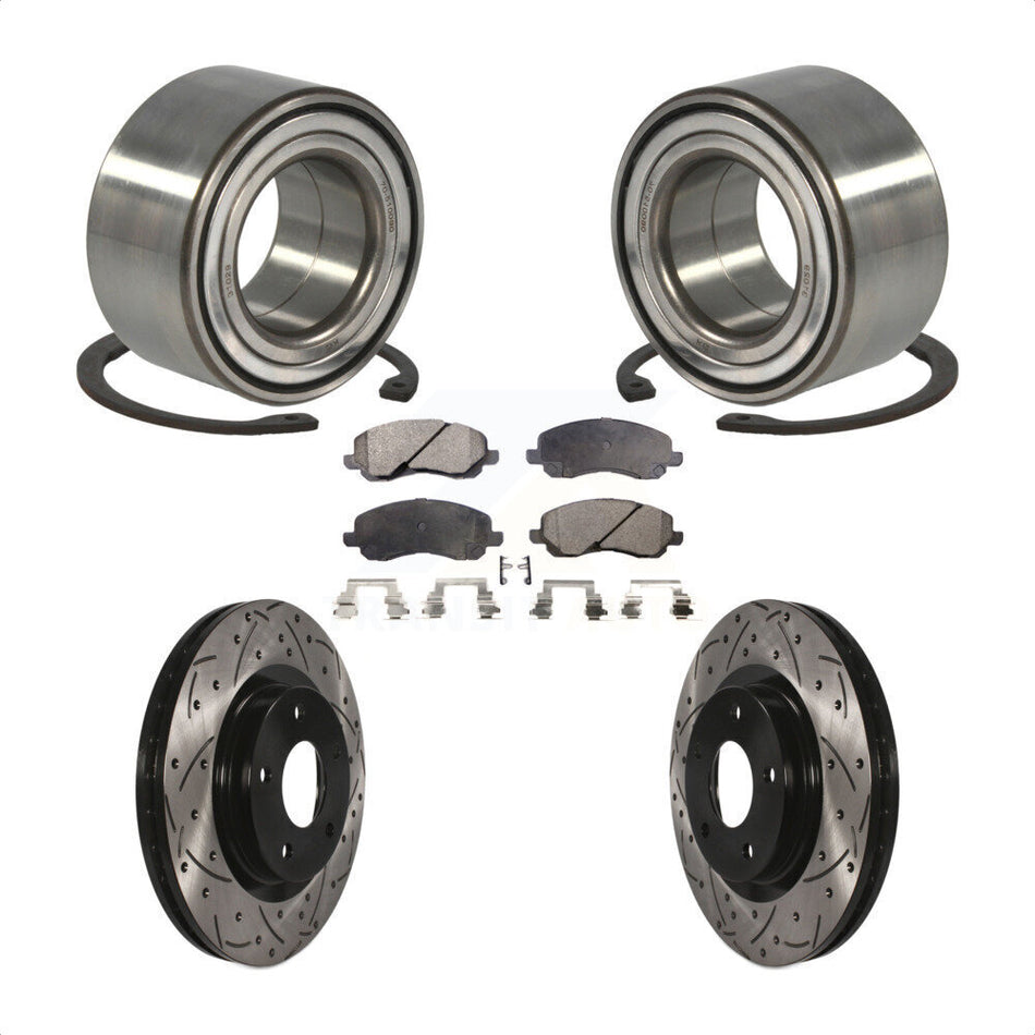 Front Wheel Bearing With Coated Drilled Slotted Disc Brake Rotors And Ceramic Pads Kit For Jeep Patriot Mitsubishi Compass Dodge Caliber Outlander Sport Lancer RVR KBB-101200