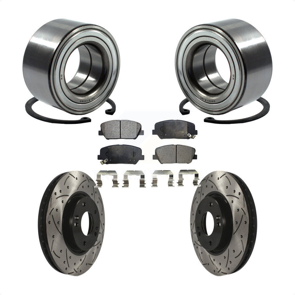 Front Wheel Bearing With Coated Drilled Slotted Disc Brake Rotors And Ceramic Pads Kit For Hyundai Veloster Kia Forte Koup KBB-101207