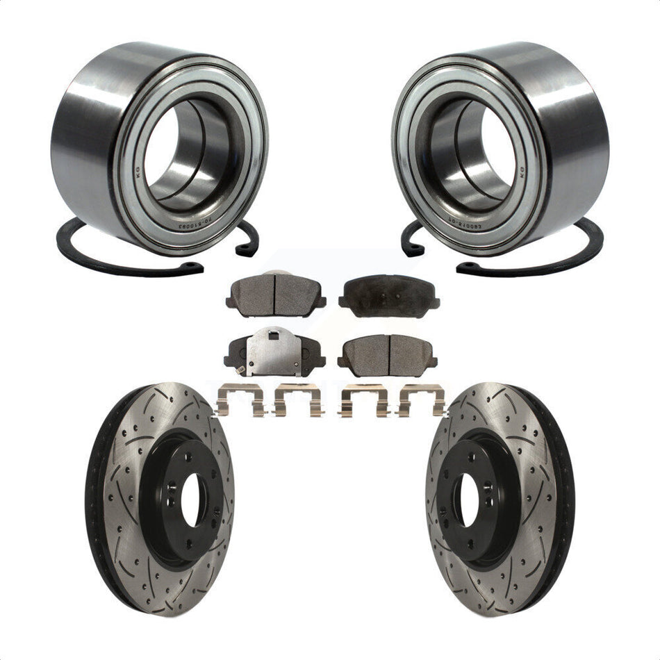 Front Wheel Bearing With Coated Drilled Slotted Disc Brake Rotors And Ceramic Pads Kit For Kia Forte Forte5 Koup KBB-101209