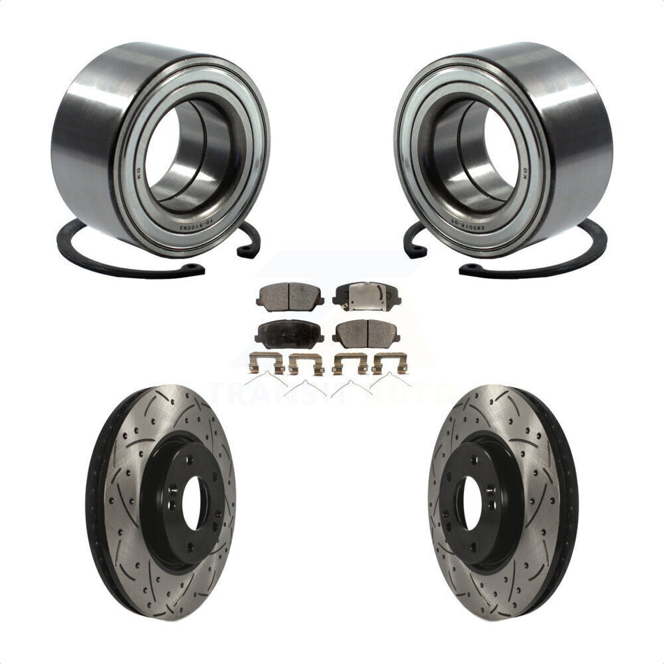 Front Wheel Bearing With Coated Drilled Slotted Disc Brake Rotors And Ceramic Pads Kit For Kia Forte Hyundai Veloster Forte5 KBB-101210