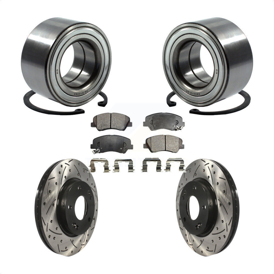 Front Wheel Bearing With Coated Drilled Slotted Disc Brake Rotors And Ceramic Pads Kit For Hyundai Elantra Kia Forte Veloster GT Forte5 Coupe Koup KBB-101213