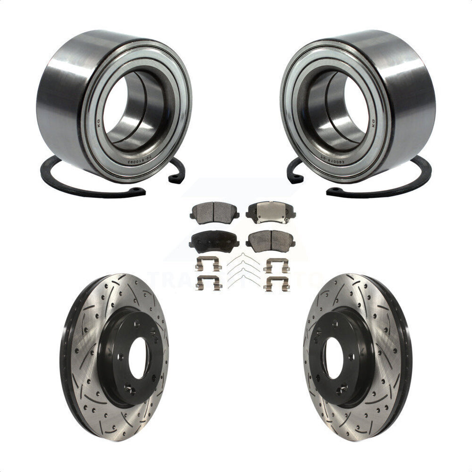 Front Wheel Bearing With Coated Drilled Slotted Disc Brake Rotors And Ceramic Pads Kit For Kia Forte Hyundai Veloster Elantra GT Forte5 KBB-101214