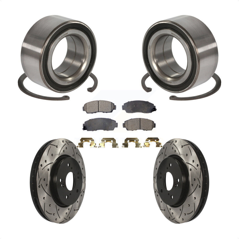 Front Wheel Bearing With Coated Drilled Slotted Disc Brake Rotors And Ceramic Pads Kit For Honda Accord Crosstour KBB-101220