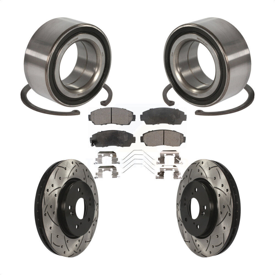 Front Wheel Bearing With Coated Drilled Slotted Disc Brake Rotors And Ceramic Pads Kit For Honda Crosstour Accord KBB-101221