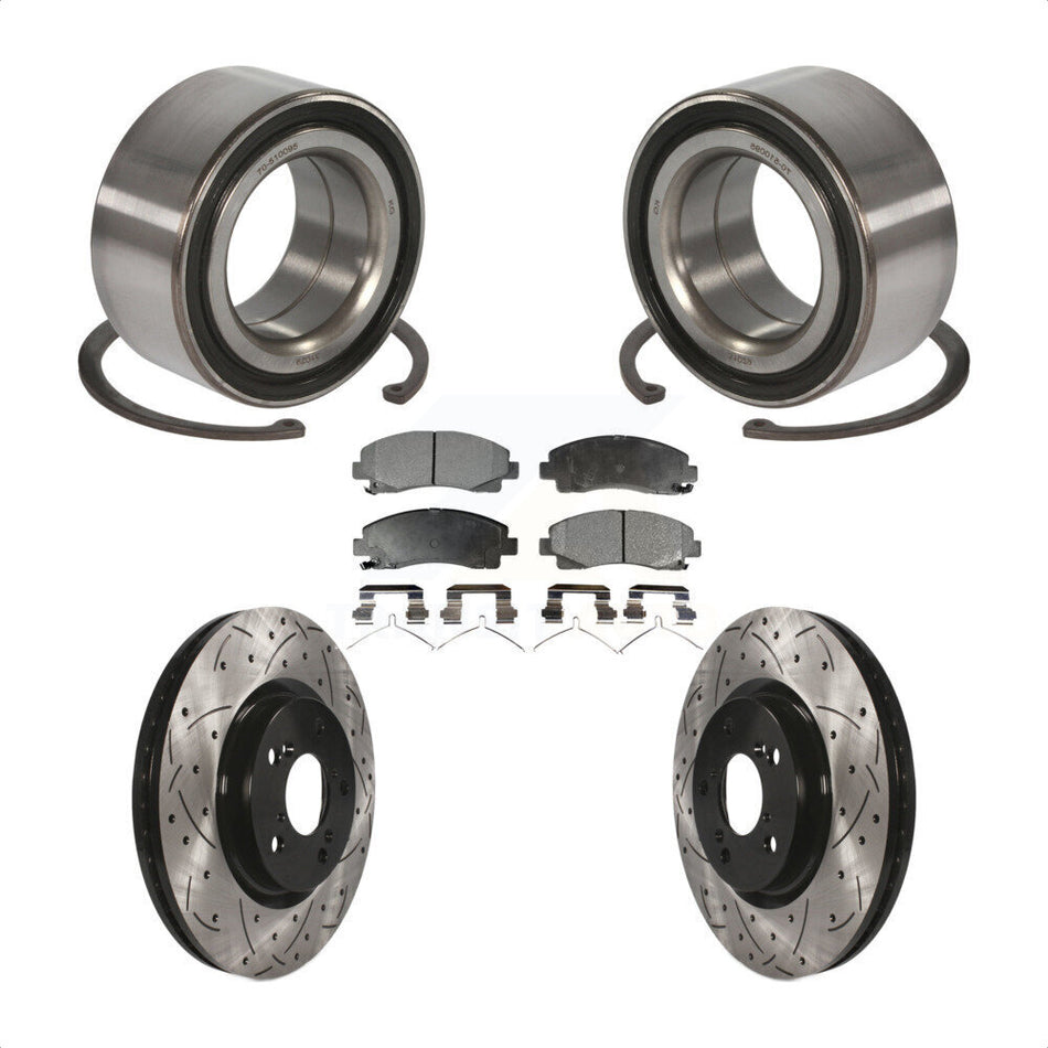 Front Wheel Bearing With Coated Drilled Slotted Disc Brake Rotors And Ceramic Pads Kit For 2009-2014 Acura TL KBB-101222