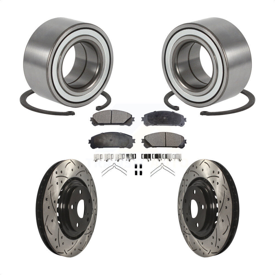 Front Wheel Bearing With Coated Drilled Slotted Disc Brake Rotors And Ceramic Pads Kit For Toyota Highlander Sienna Lexus RX350 RX450h KBB-101223