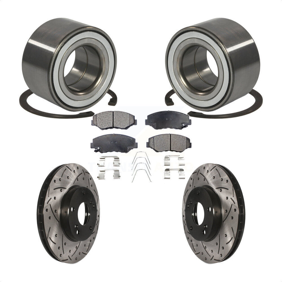 Front Wheel Bearing With Coated Drilled Slotted Disc Brake Rotors And Ceramic Pads Kit For Honda CR-Z Fit KBB-101224