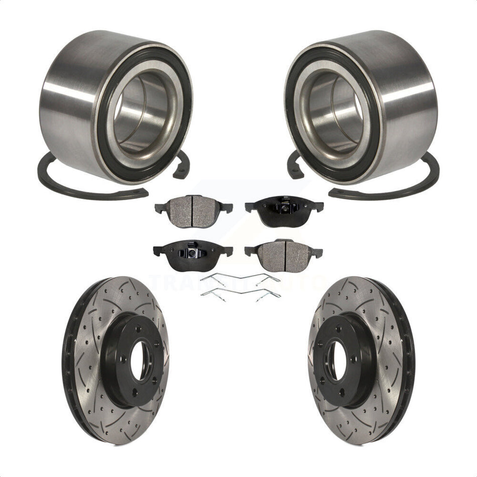 Front Wheel Bearing With Coated Drilled Slotted Disc Brake Rotors And Ceramic Pads Kit For Ford Focus C-Max KBB-101228