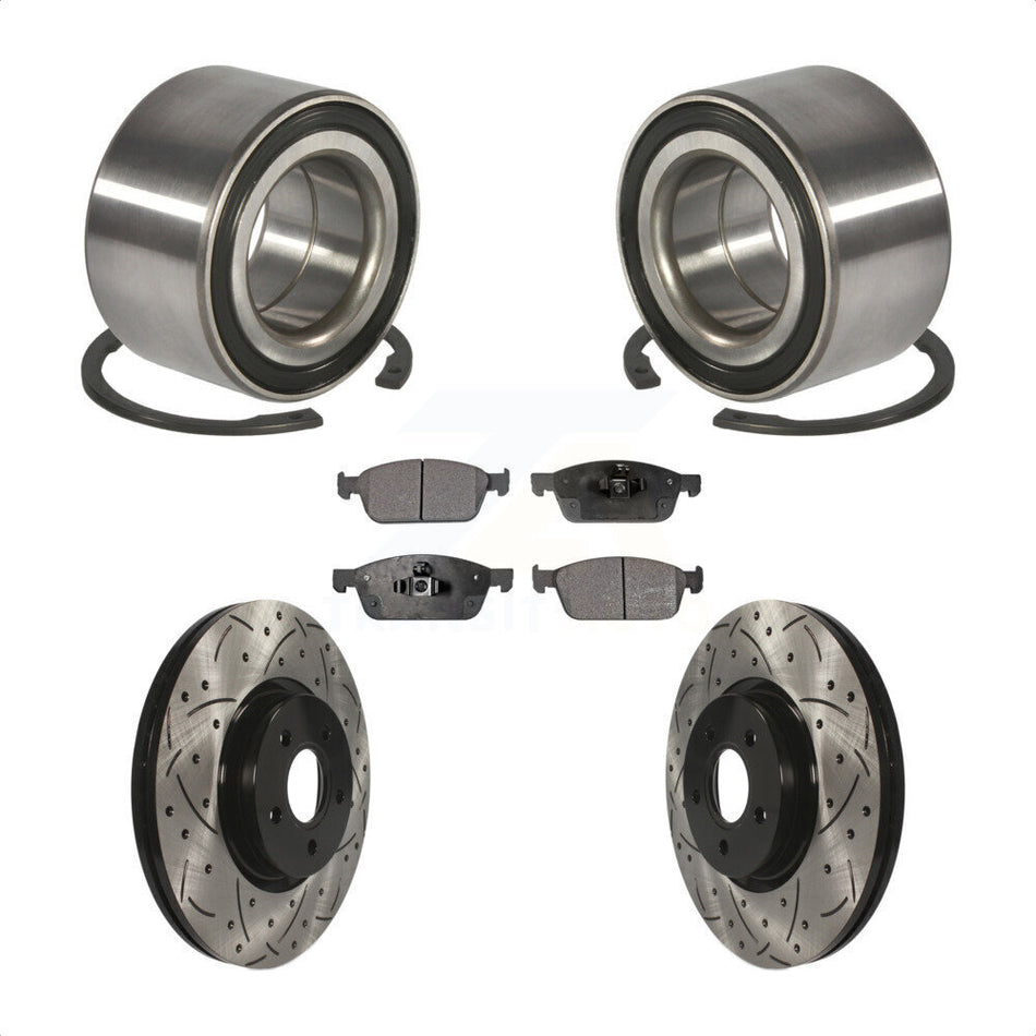 Front Wheel Bearing With Coated Drilled Slotted Disc Brake Rotors And Ceramic Pads Kit For Ford Escape Connect Lincoln MKC KBB-101230
