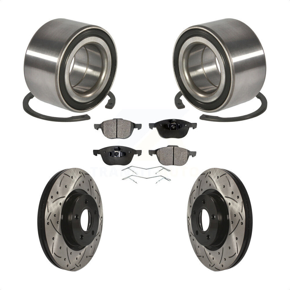 Front Wheel Bearing With Coated Drilled Slotted Disc Brake Rotors And Ceramic Pads Kit For Ford Escape C-Max KBB-101232