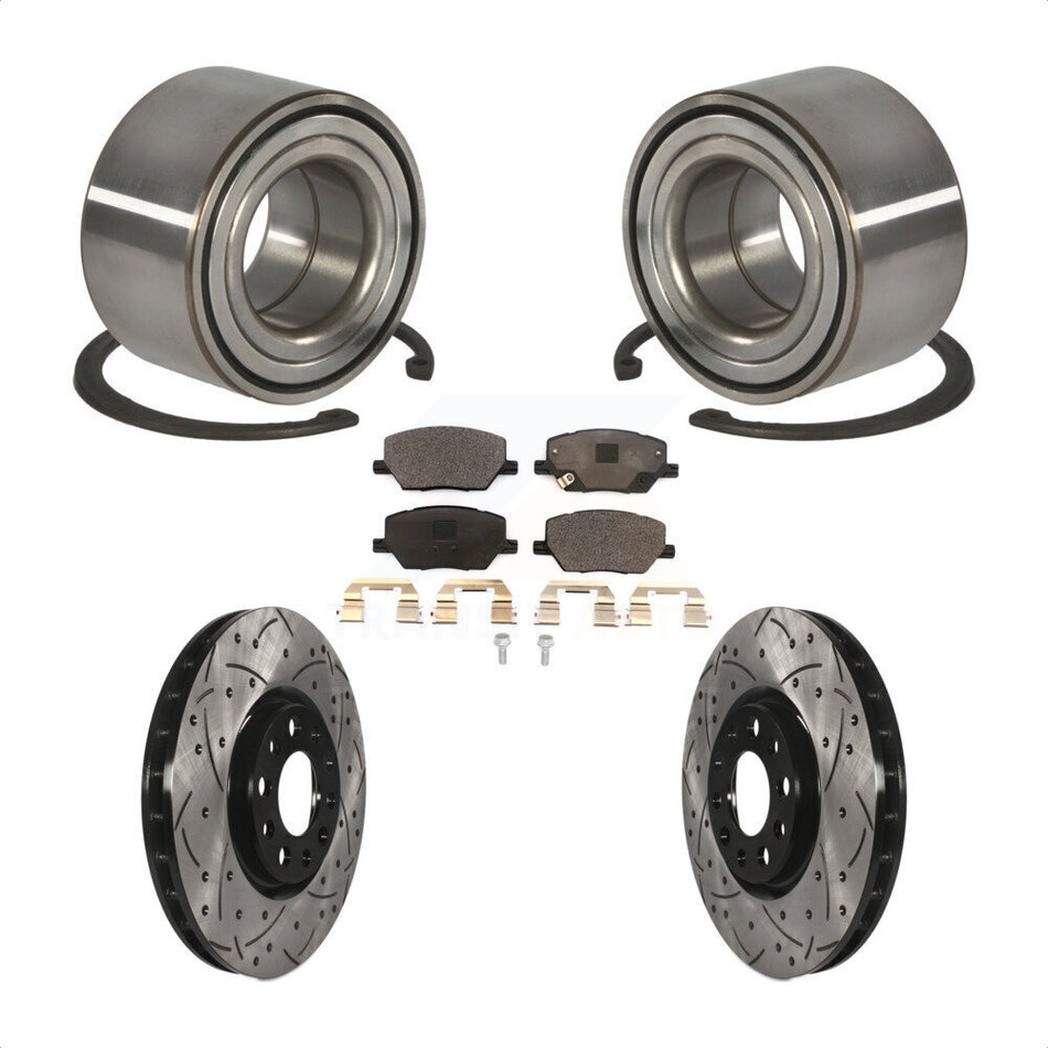 Front Wheel Bearing With Coated Drilled Slotted Disc Brake Rotors And Ceramic Pads Kit For 2016-2018 Fiat 500X KBB-101238