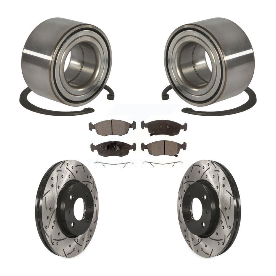 Front Wheel Bearing With Coated Drilled Slotted Disc Brake Rotors And Ceramic Pads Kit For Fiat 500 KBB-101239