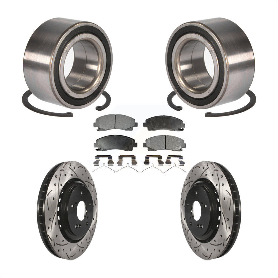 Front Wheel Bearing With Coated Drilled Slotted Disc Brake Rotors And Ceramic Pads Kit For 2015-2019 Acura TLX KBB-101250