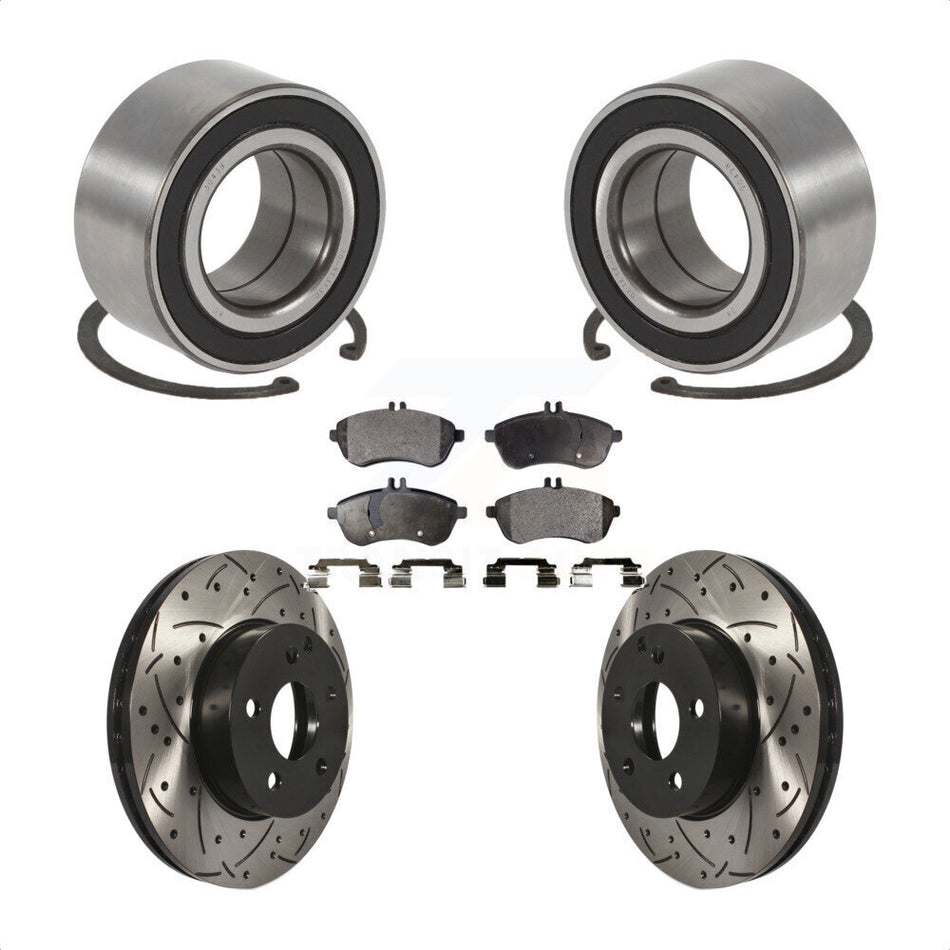 Front Wheel Bearing With Coated Drilled Slotted Disc Brake Rotors And Ceramic Pads Kit For 2010-2010 Mercedes-Benz C300 C250 AWD KBB-101254