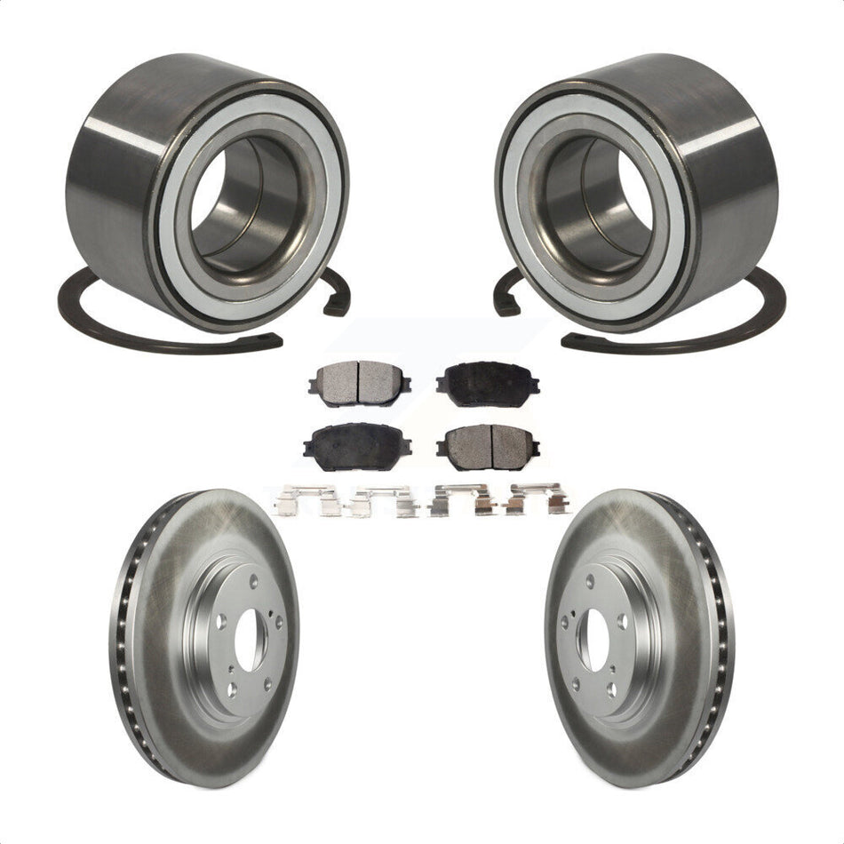 Front Wheel Bearing With Coated Disc Brake Rotors And Semi-Metallic Pads Kit For 2002-2003 Toyota Camry 296mm Diameter Rotor Stepped Hat Design KBB-101260