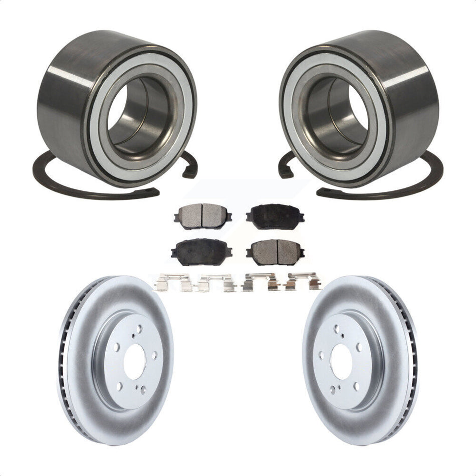 Front Wheel Bearing With Coated Disc Brake Rotors And Semi-Metallic Pads Kit For 2002-2003 Toyota Camry Straight Hat Design 296mm Diameter Rotor KBB-101263