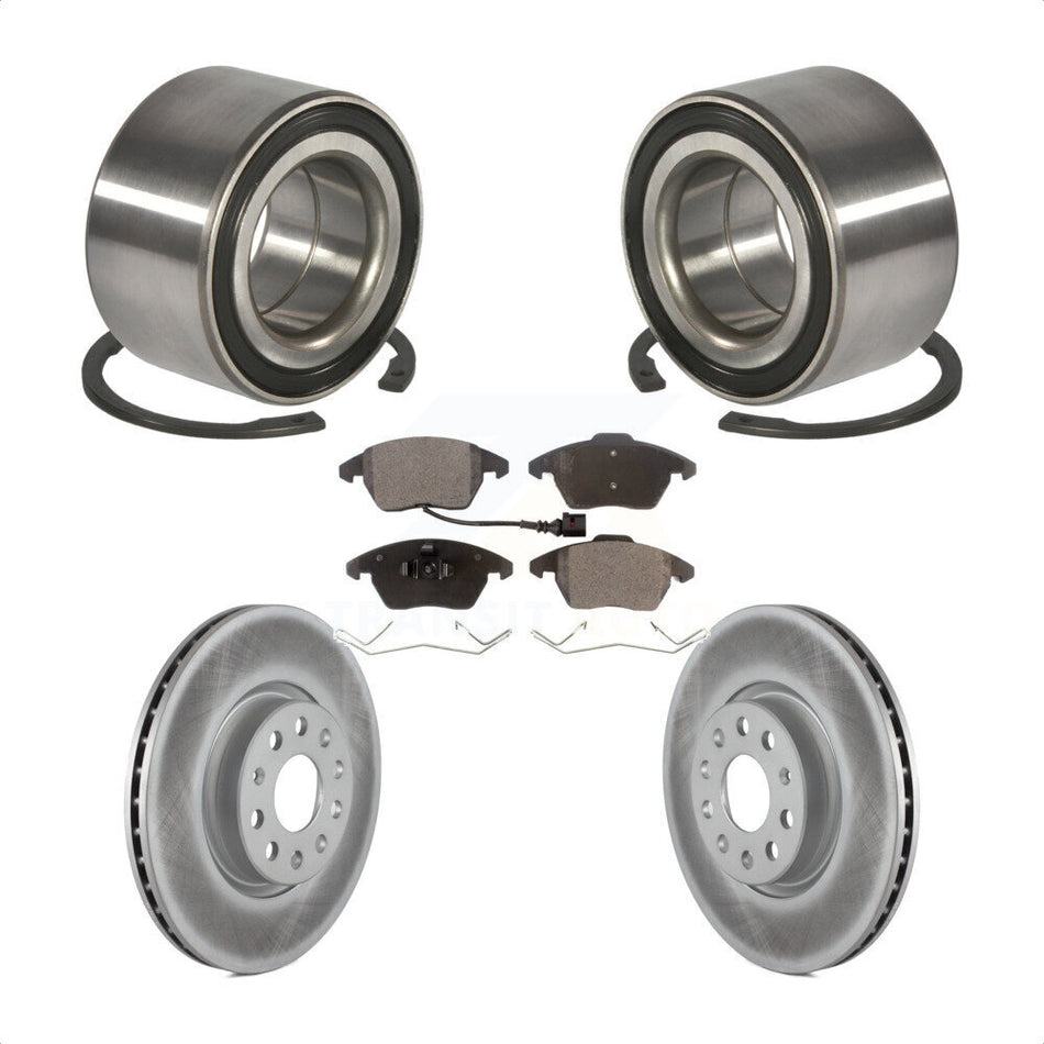 Front Wheel Bearing With Coated Disc Brake Rotors And Semi-Metallic Pads Kit For 2005 Volkswagen Jetta 7th 8th Digit Of VIN Is "1K" 312mm Diameter Rotor KBB-101278