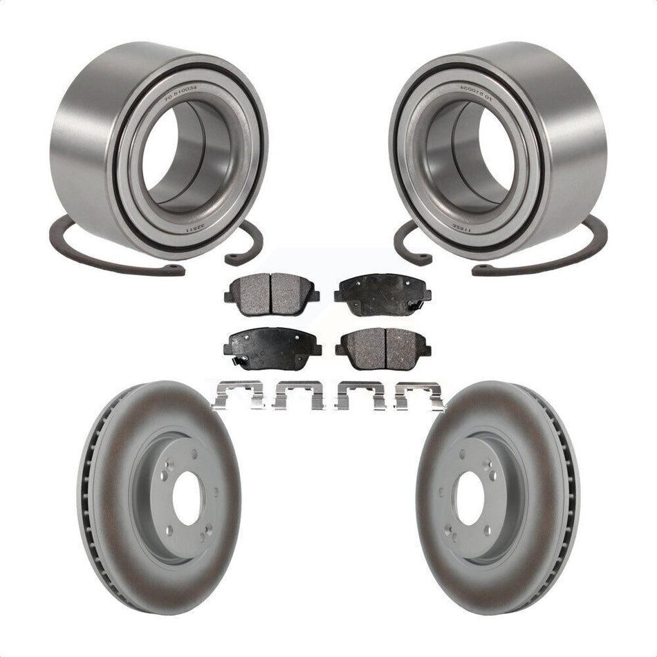 Front Wheel Bearing With Coated Disc Brake Rotors And Semi-Metallic Pads Kit For Hyundai Sonata Kia Optima KBB-101310